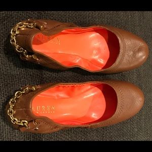 Ralph Lauren- Cognac Brown Leather Round Toe Flats